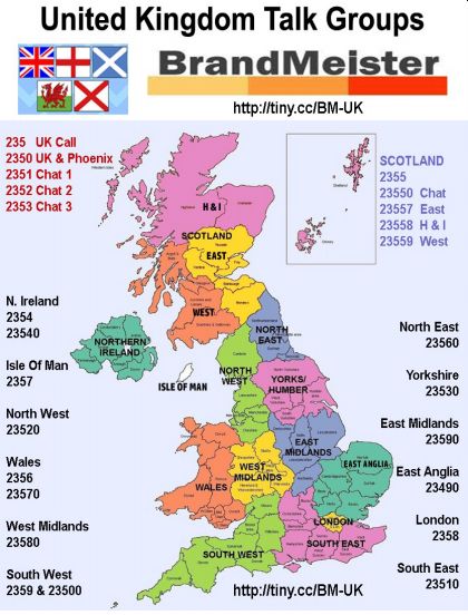 Brandmeister UK talk groups map